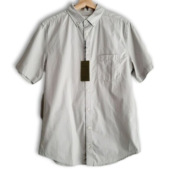 GOODFELLOW & CO. 100% Cotton Short Sleeve Button Down Shirt Grey Men's Sz M Tall - Picture 1 of 14